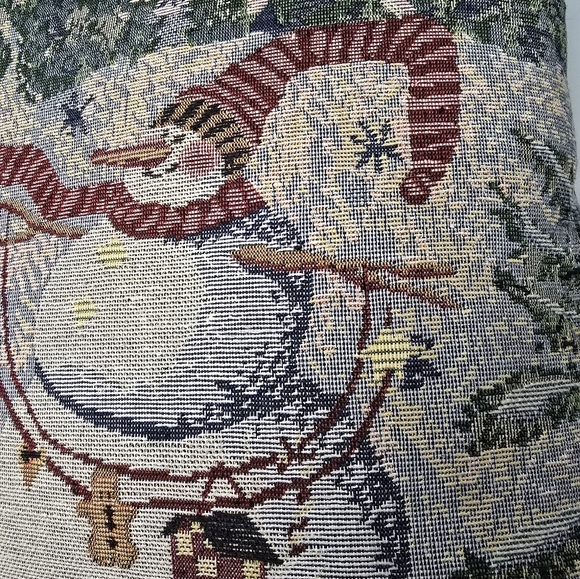 Tapestry Throw Pillow Snowman Birdhouse Christmas  15"X 15” - Picture 3 of 6